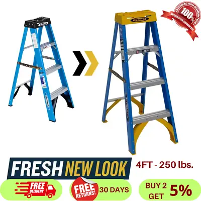 Werner 4 Ft Fiberglass Step Ladder With 250 Lb Load Capacity Type I Duty Rating • $80.99