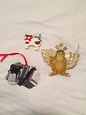 Vintage Unique Lot Of 3 Kitty Cat Christmas Ornaments ACOF 1979 Porcelain/Metal • $22.50