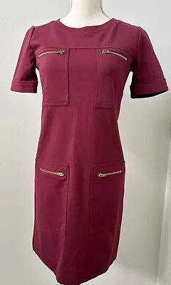 Vintage J Crew Pencil Dress Maroon Sz 00 Skinny Dress Gold Zippers Mad Men • $40