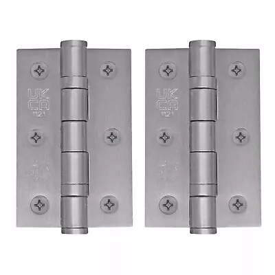 Pair[2] Satin Chrome Stainless Door Hinges 3 /75mm Ball Bearing Internal +SCREWS • £3.58