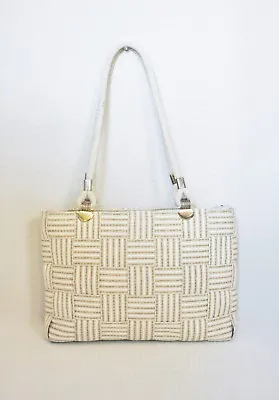 Vintage ITALIAN BASKET BAG Woven Straw Tote Made In Italy Purse Trend Handbag • $69.99