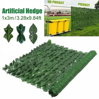 3M Roll Artificial Hedge Garden Fake Ivy Leaf Privacy Fence Screening Wall Panel • £14.99