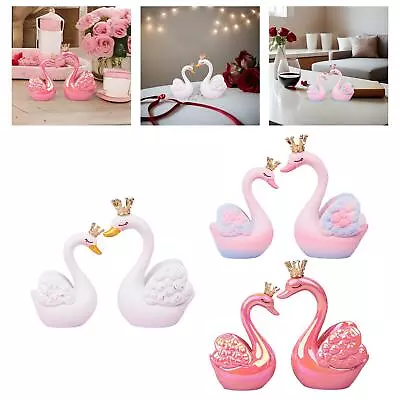 2 Pieces Small Couple Swan Figurines Miniature Figurine For Shelf Home Desk • £8