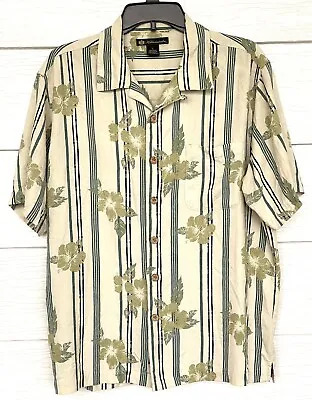 Duke Kahanamoku Shirt Mens L Green & Ivory Hawaiian Button Up Hibiscus Floral • $32.99