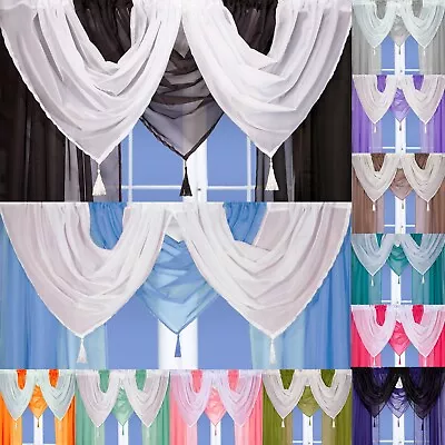 Voile Swags - Tassled - All Colours - Pelmet Valance Net Curtains Voile Curtains • £2.85