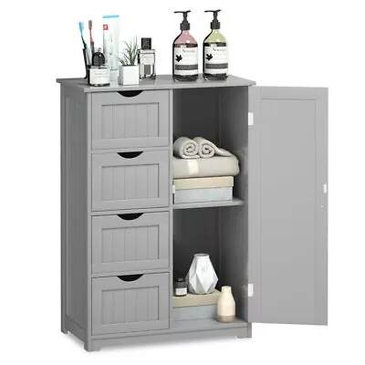 Bathroom Wooden Standing Storage Organizer Cabinet Adjustable Shelf W/ 4 Drawers • $87.98