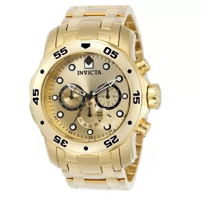 Invicta Men's 48mm PRO DIVER Scuba Chronograph Gold Dial 18K Gold Plated Watch • $75.56