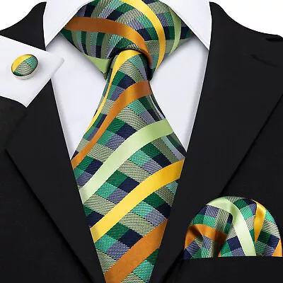 Mens Tie New Silk Lot Jacquard Paisley Solid Striped Necktie Hanky Cufflinks Set • $25.98