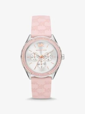 Michael Kors Jessa Womens Watch Pink Silicone White Rose Gold Dial Crystals • $80