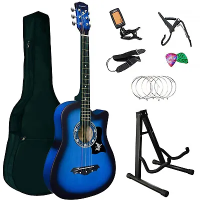 Acoustic Guitar 38  Full Size Royal Blue Acoustic Guitar Package Gift Music • £32.45