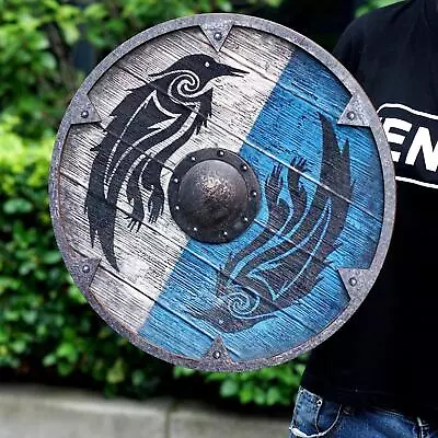 £21.60 • Buy Eivor Valhalla Raven War Pattern Viking Shield Vintage Wooden Wall Hanging Decor