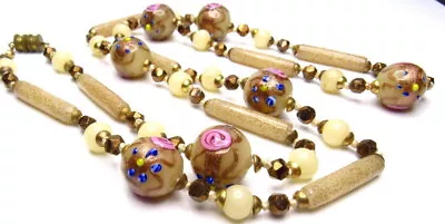 Vintage Art Deco Wedding Cake Bead Necklace Venetian Glass • $89.99