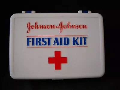 Vintage Johnson & Johnson  First Aid Kit  Blue And White  Plastic Case GUC • $9.99