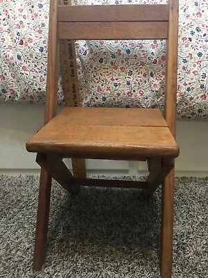 Vintage Child's Light Brown Wooden Folding Chair Dinon KCMO Sunday School Church • $39.99