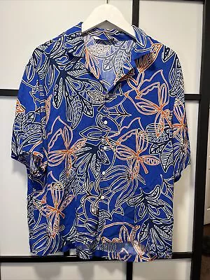 Zara Shirt Mens XL  Floral Blue Short Sleeve Button Up Hawaiian Nice One! • $25