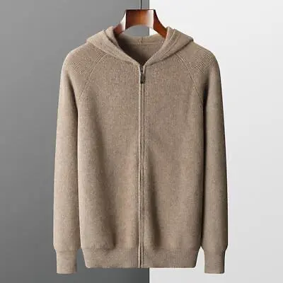 Mens Winter Cashmere Hooded Coat Knit Sweater Full Zip Overcoat Loose Cardigan • $103.19