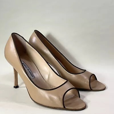 Manolo Blahnik All Leather Nude Open Toe 3.75 Stiletto Court Shoes UK 9 EU 42 • £59.99