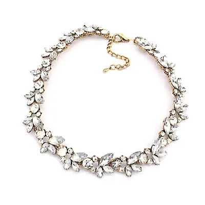 Fashion Beautiful Clear Crystal Gold Rhinestone Floral Cluster Necklace 16 -17  • $11.98