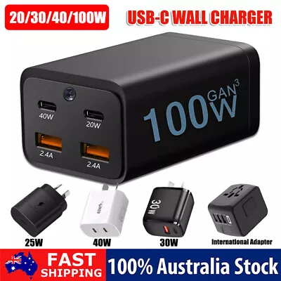 PD 25W/30W/40W/100W Fast Wall Charger USB Type C Adapter For IPhone Samsung AU • $9.98