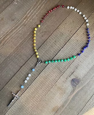 Vintage Moonstone Rosary Beads Multicolor Yellow Green Purple Red White Blue WOW • $29.99