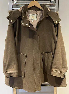 £42.99 • Buy Joules Carolyn Cape Swing Coat Moss Green Tweed Medium Faux Fur Hood