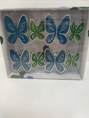 Vera Neumann Enamel Napkin Rings Butterfly  Set Of 4 New • $12.99