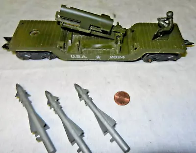 Marx 2824 Rocket Launch Flatcar USA Olive Drab - 8 Wheel G Trucks TAP- Restored • $200