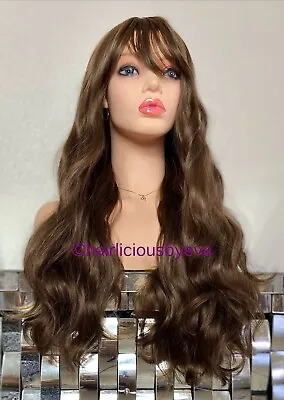 Ashy Green Wig With Bangs Wavy 26 Inch Long Heat Resistance Ok • $38