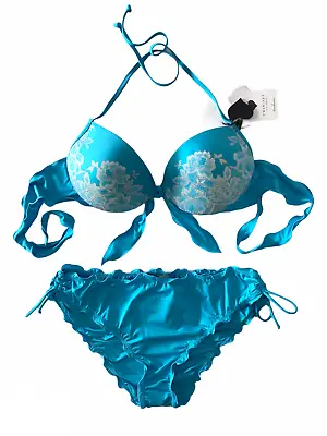 Twin-Set Simona Barbieri Bikini Beachwear Blue 40-B (Top) L & 40 (Bottom) L • £258