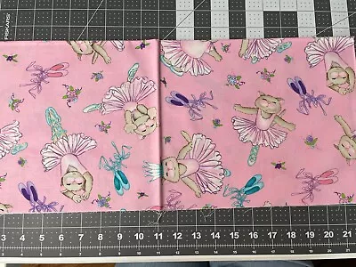Ballerina Cats Pink Cotton Fabric 1/2 Yard • $5.99