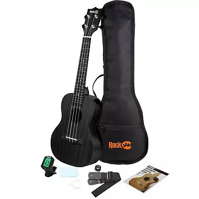 RockJam Premium Sapele Ukulele- Padded Bag Tuner Strings Strap- Soprano Black • £24.99