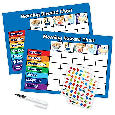 MORNING ROUTINE REWARD CHART MAGNETIC AVAILABLE FREE PEN/STARS - Twin Blue • £7.60