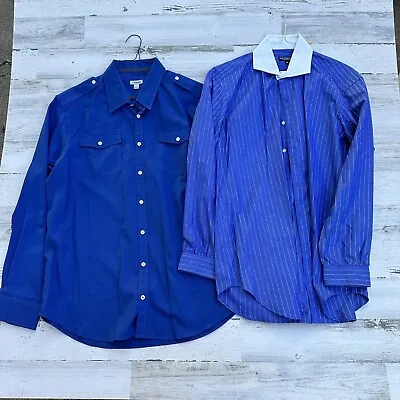 Lot Of 2 Mens Dress Shirts I Peterman  Long Sleeve Cotton Large Medium • $39.99