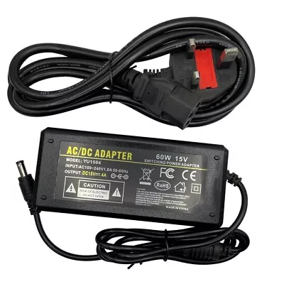 AC DC 60W 15V 4A Power Supply Adapter Charger DC Jack 5.5mm*2.1mm (2.5mm) • £13.98