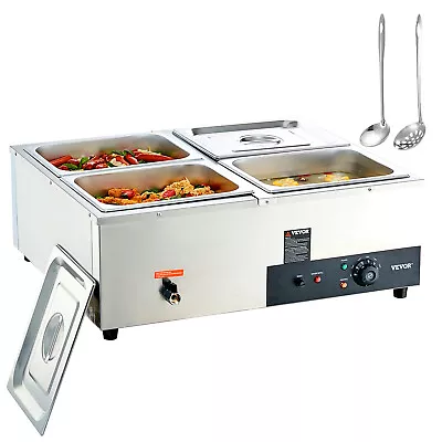 VEVOR Commercial 4*12 Qt Pan Bain Marie Electric Food Warmer Countertop Buffet • $246.99