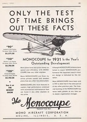 1931 Mono Monocoupe Aircraft Ad 8/14/2022h • $9.49