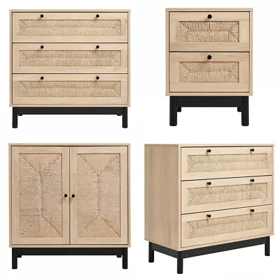 Woven Wooden Chest Of Drawers Storage Cabinet Display Sideboard Bedside Hallway • £59.95