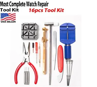 16pcs WATCH Repair Back Opener Kit Tools Band Pin Strap Link Remover Remover New • $6.71