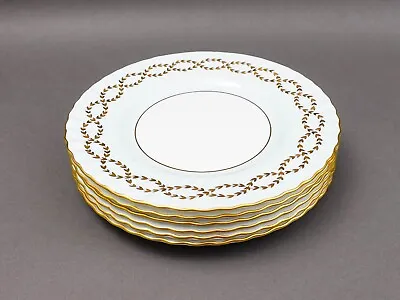 Minton England Tiffany S600 Gold Laurel Leaf Light Blue Luncheon Plate Set Of 6 • $899.99