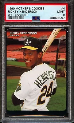 RICKEY HENDERSON 1990 MOTHER'S COOKIES #4 PSA 9 MINT! OAKLAND A's TEAM CARD! HOF • $59.95