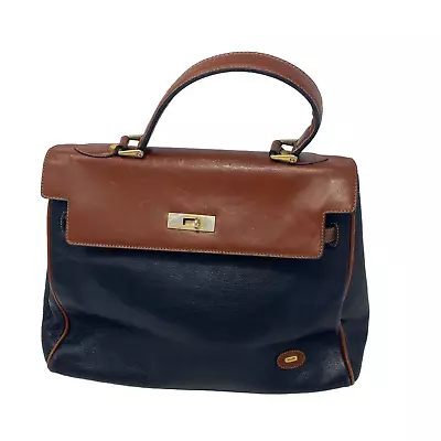 BALLY Made In Italy Black Brown Leather Vintage Kelly Handbag Gold Tone Hardware • $199.20