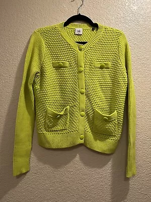 Women’s CAbi Size Medium Style #5011 Loren Chartreuse Button Front Cardigan • $17.99