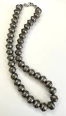 Navajo 19  Traditional Vintage Sterling Handmade Bench Bead Necklace 43 Grams • $299.99