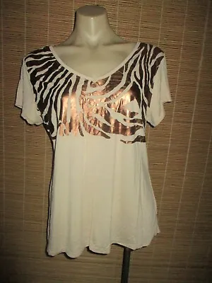 $15 • Buy Zen Garden Beige Bronze Zebra Foil Print [back Strap Feature] Shirt Top Size [L]