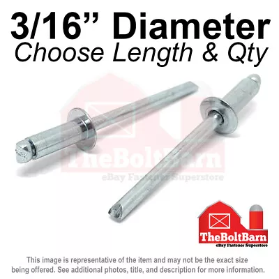 3/16  Dome Head Blind Pop Rivets Aluminum/Aluminum Mandrel Plain(Pick Size &Qty) • $9.60