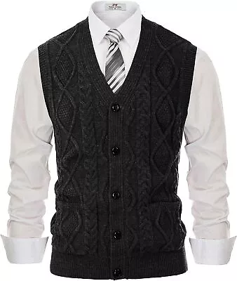 PJ PAUL JONES Men's Sweater Vest V-Neck Sleeveless Cable Knitted Cardigan Vest • $79.47