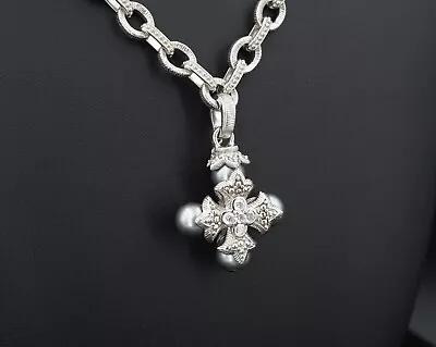 $63 • Buy Judith Ripka Sterling Silver Pearl Cross Pendant Necklace 20  NS1875