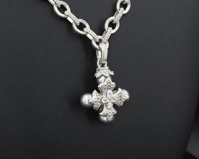 $63 • Buy Judith Ripka Sterling Silver Pearl Cross Pendant Necklace 20  NS1875
