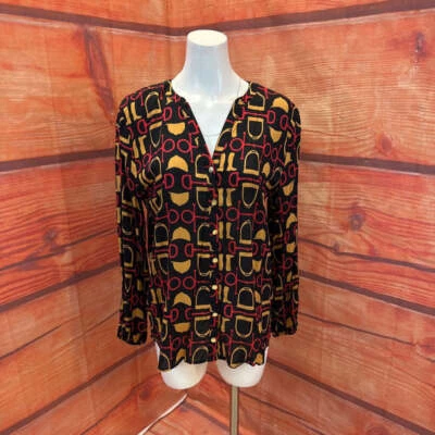$14.50 • Buy Haley & The Hound Black Equestrian Print Shirt Size Large Tcc