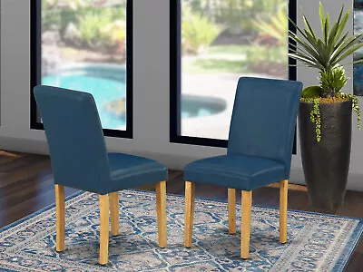 Set Of 2 Abbott Parsons Kitchen & Dining Chairs PU Leather Oasis Blue Oak Legs • $145